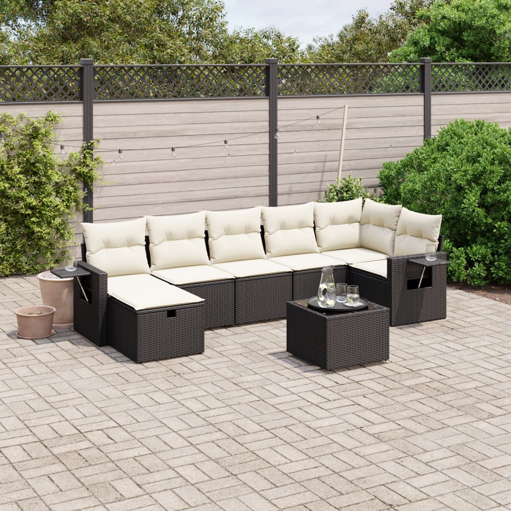 Set Divani da Giardino con Cuscini 8 pz Nero in Polyrattan - homemem39