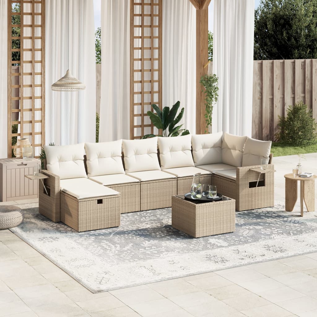 Set Divano da Giardino 8 pz con Cuscini Beige in Polyrattan | homemem39