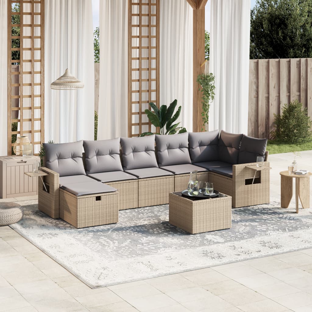 Set Divano da Giardino 8 pz con Cuscini Beige Misto Polyrattan - homemem39