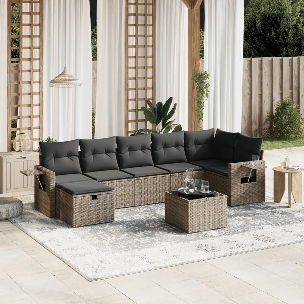 Set Divano da Giardino 8 pz con Cuscini Grigio in Polyrattan | homemem39
