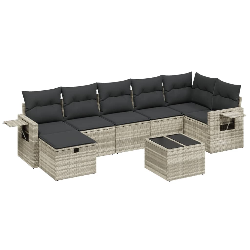 Set Divano da Giardino 8pz con Cuscini Grigio Chiaro Polyrattan - homemem39