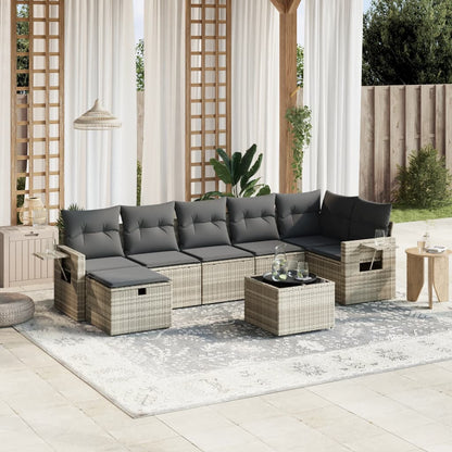 Set Divano da Giardino 8pz con Cuscini Grigio Chiaro Polyrattan - homemem39
