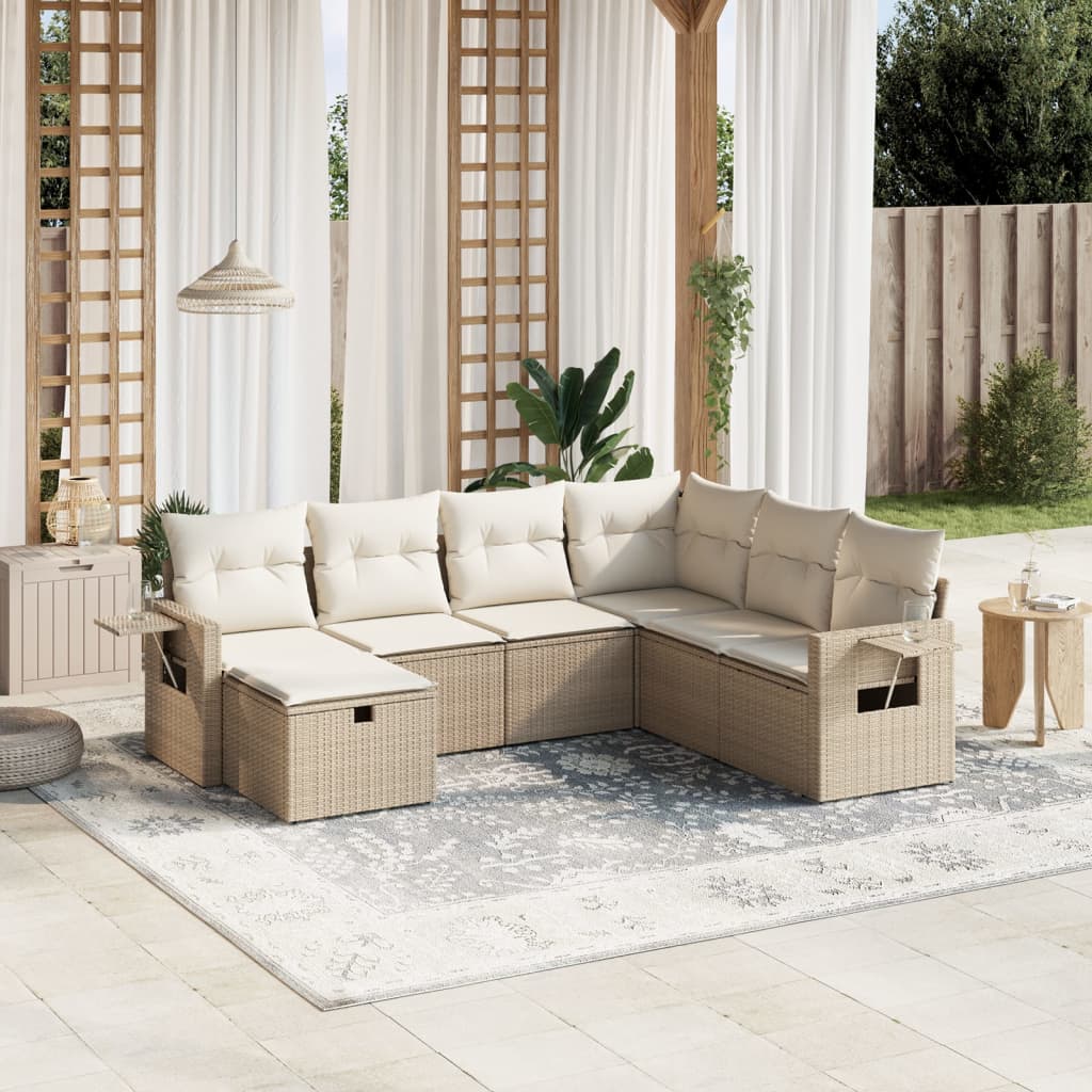 Set Divani da Giardino 7 pz con Cuscini Beige in Polyrattan | homemem39