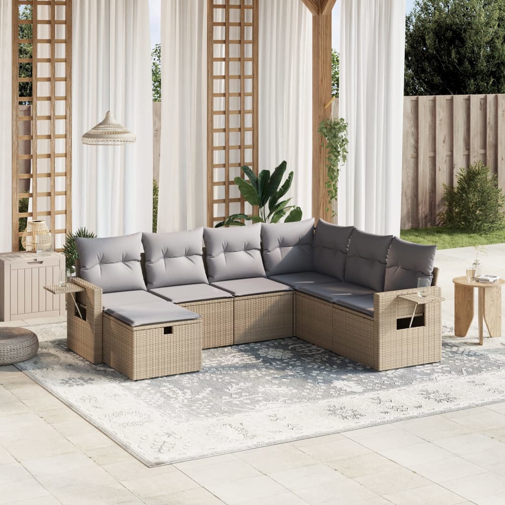 Set Divano da Giardino 7 pz con Cuscini Beige Misto Polyrattan - homemem39