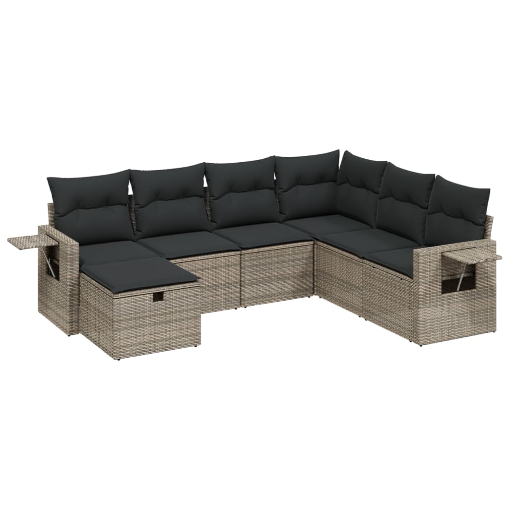 Set Divani da Giardino 7 pz con Cuscini Grigio in Polyrattan | homemem39