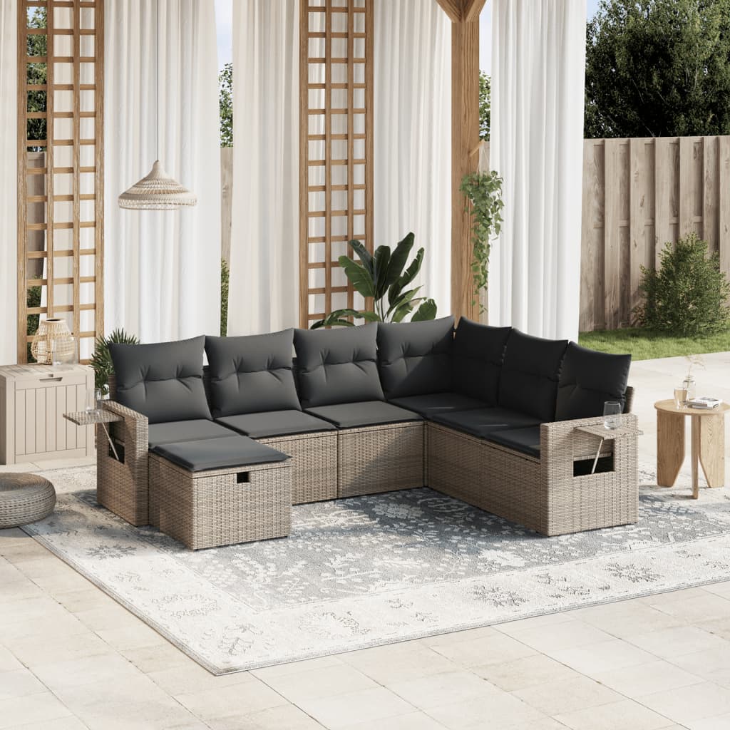 Set Divani da Giardino 7 pz con Cuscini Grigio in Polyrattan | homemem39