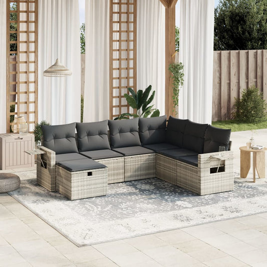 Set Divani da Giardino 7pz con Cuscini Grigio Chiaro Polyrattan - homemem39