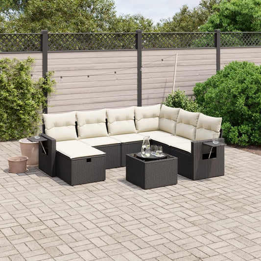 Set Divani da Giardino con Cuscini 8 pz Nero in Polyrattan | homemem39
