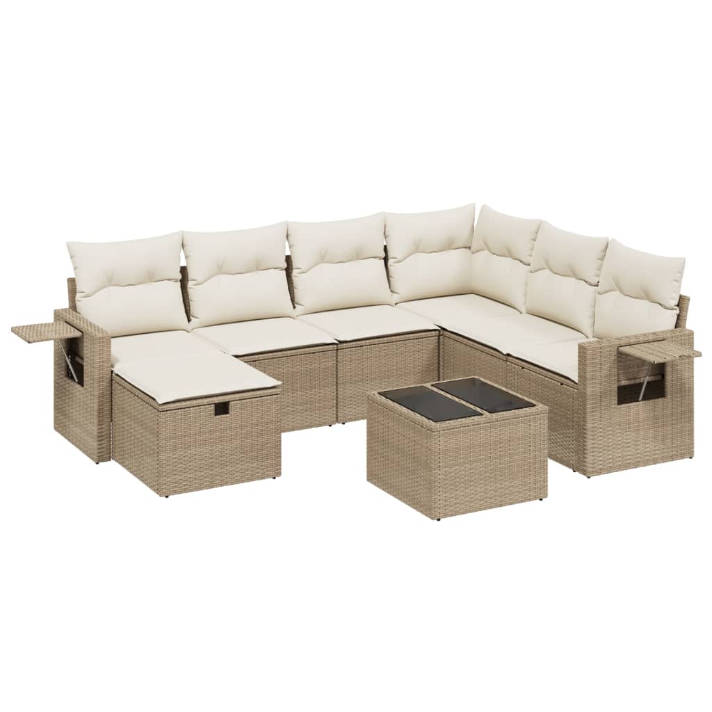 Set Divano da Giardino 8 pz con Cuscini Beige in Polyrattan