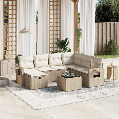 Set Divano da Giardino 8 pz con Cuscini Beige in Polyrattan
