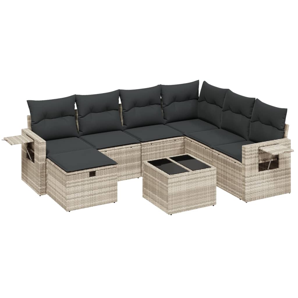 Set Divano da Giardino 8pz con Cuscini Grigio Chiaro Polyrattan - homemem39