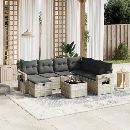 Set Divano da Giardino 8pz con Cuscini Grigio Chiaro Polyrattan - homemem39