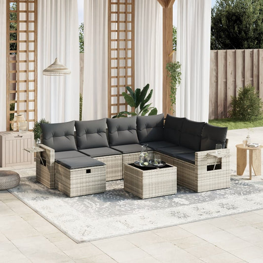Set Divano da Giardino 8pz con Cuscini Grigio Chiaro Polyrattan - homemem39
