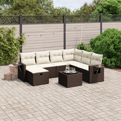 Set Divani da Giardino 8 pz con Cuscini Marrone in Polyrattan - homemem39