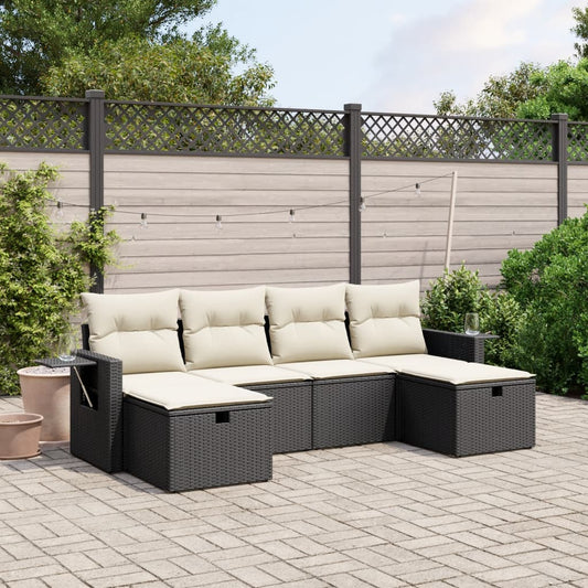 Set Divano da Giardino 6 pz con Cuscini Nero in Polyrattan - homemem39