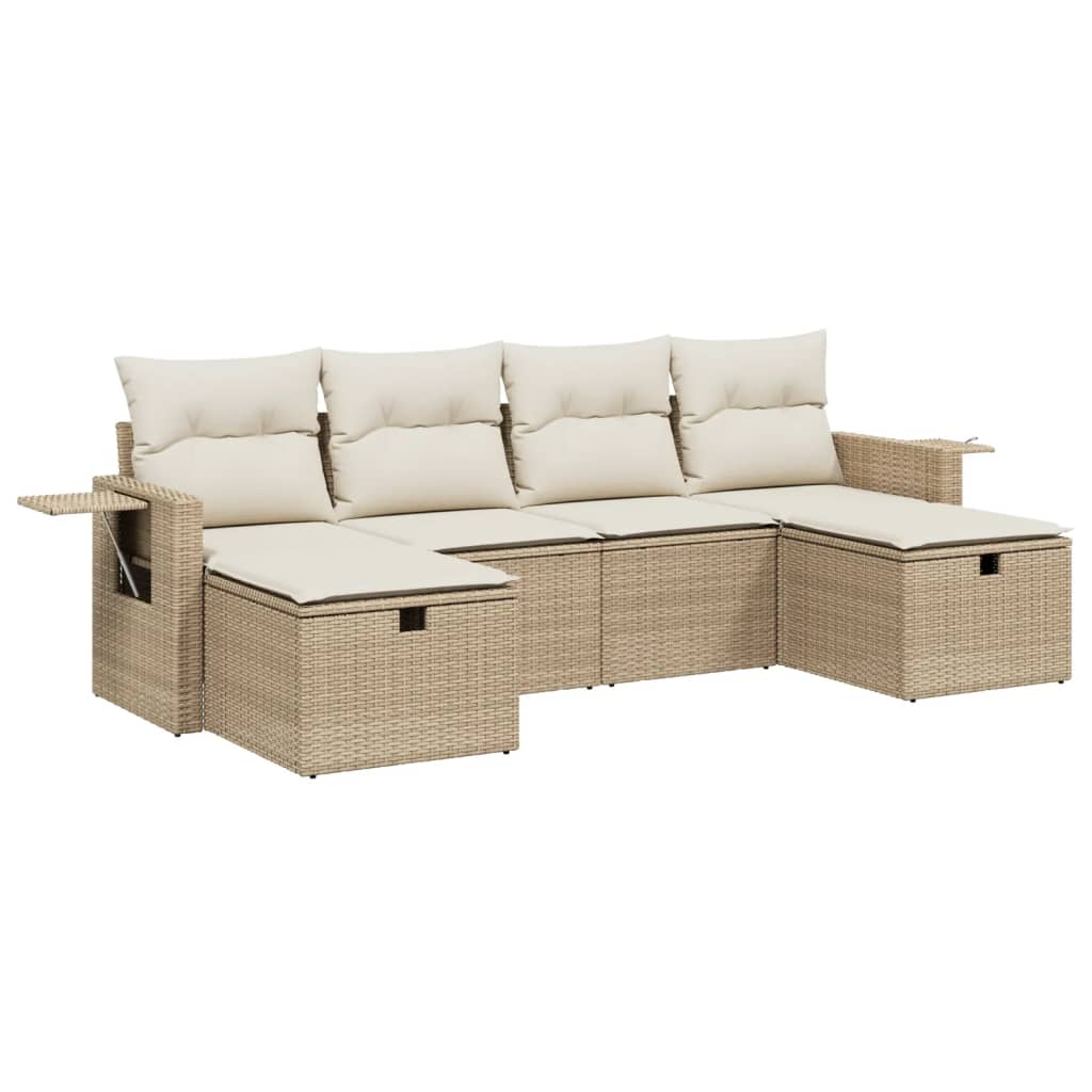 Set Divano da Giardino 6 pz con Cuscini Beige in Polyrattan - homemem39