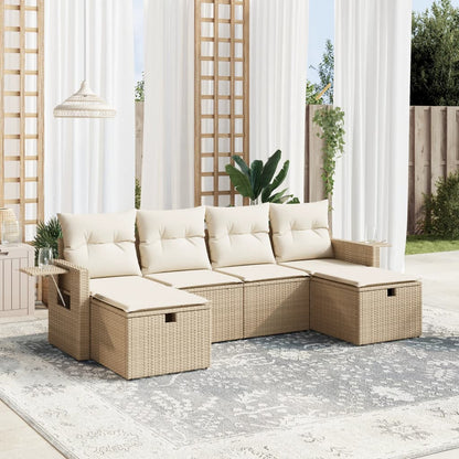 Set Divano da Giardino 6 pz con Cuscini Beige in Polyrattan - homemem39