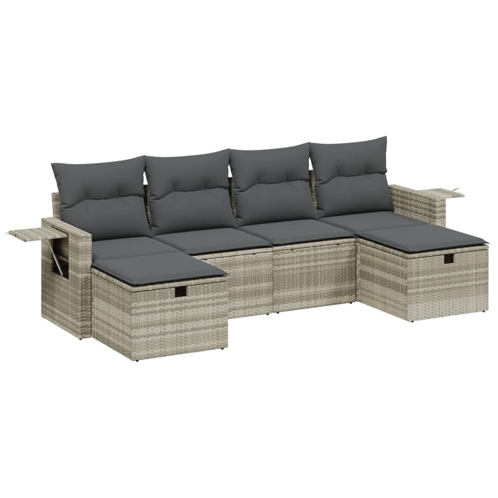 Set Divano da Giardino 6pz con Cuscini Grigio Chiaro Polyrattan - homemem39