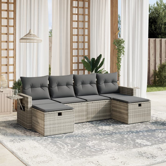 Set Divano da Giardino 6pz con Cuscini Grigio Chiaro Polyrattan - homemem39