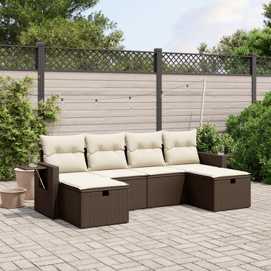 Set Divano da Giardino 6 pz con Cuscini Marrone in Polyrattan - homemem39