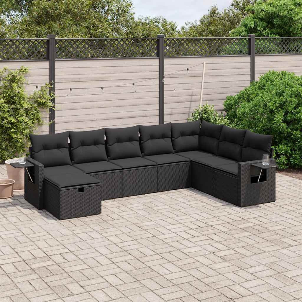 Set Divani da Giardino con Cuscini 8 pz Nero in Polyrattan | homemem39