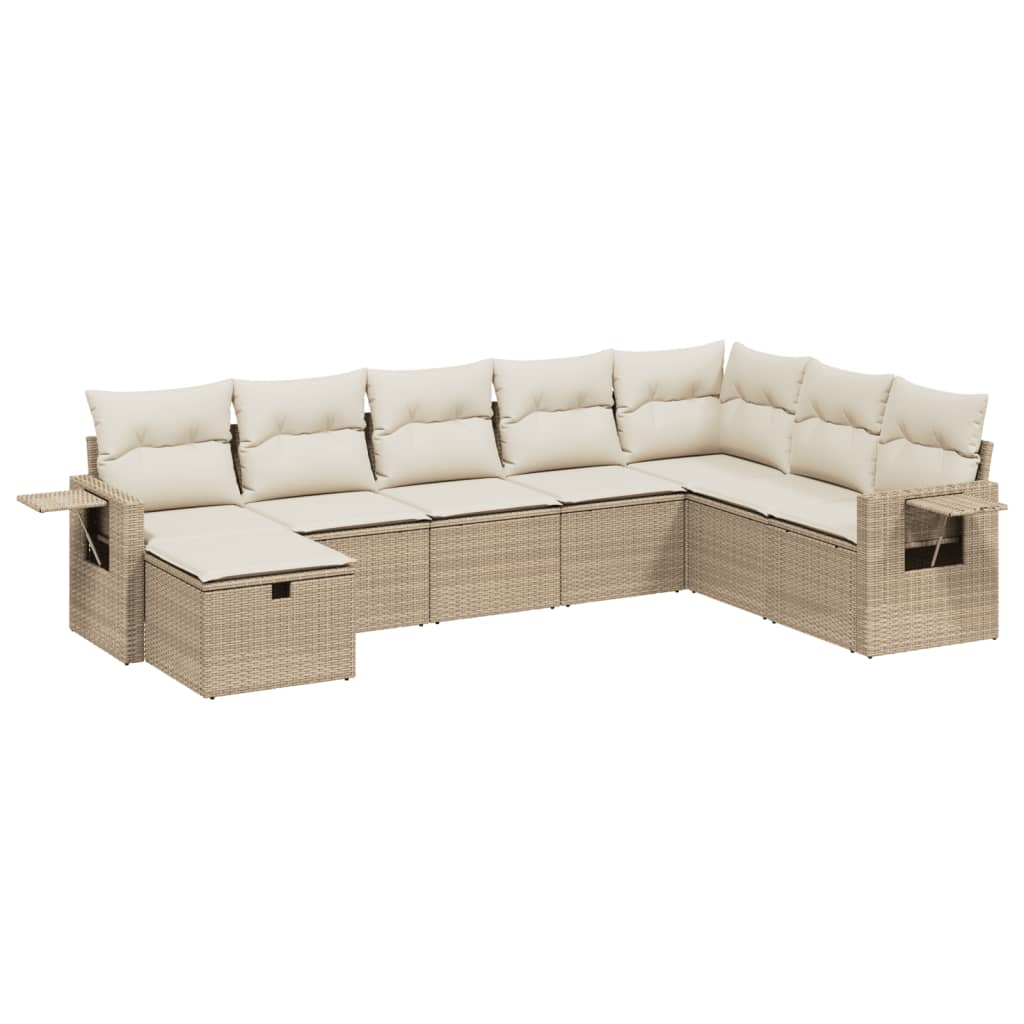 Set Divano da Giardino 8 pz con Cuscini Beige in Polyrattan