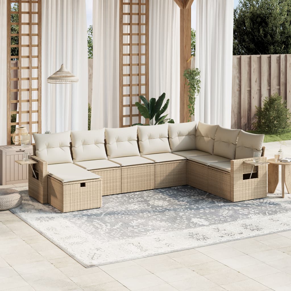 Set Divano da Giardino 8 pz con Cuscini Beige in Polyrattan | homemem39