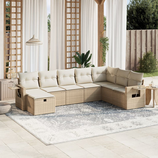 Set Divano da Giardino 8 pz con Cuscini Beige in Polyrattan | homemem39