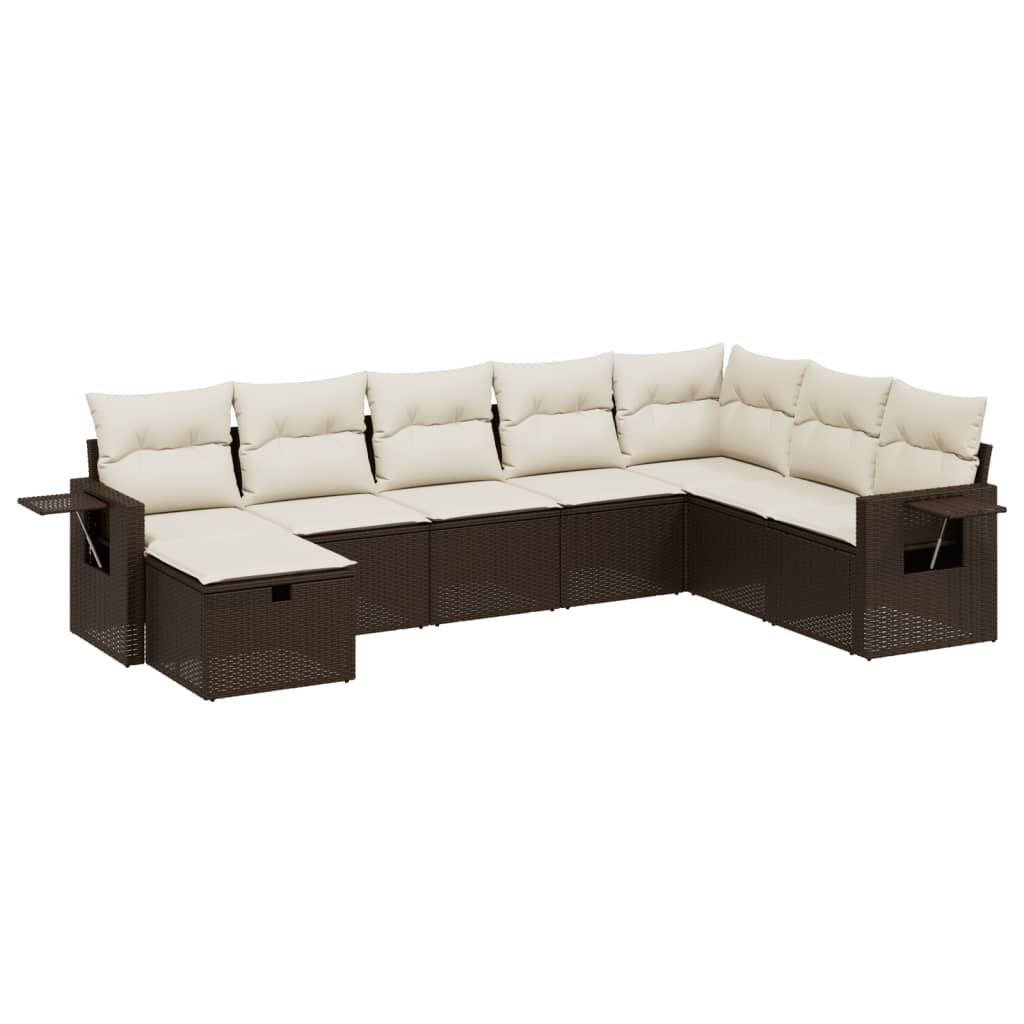 Set Divani da Giardino 8 pz con Cuscini Marrone in Polyrattan - homemem39