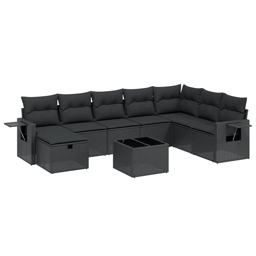 Set Divani da Giardino 9 pz con Cuscini Nero in Polyrattan | homemem39