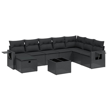 Set Divani da Giardino 9 pz con Cuscini Nero in Polyrattan | homemem39