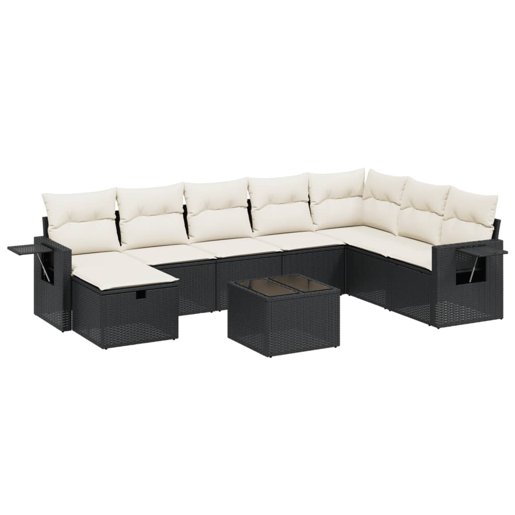 Set Divani da Giardino 9 pz con Cuscini Nero in Polyrattan - homemem39