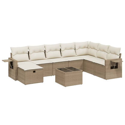 Set Divano da Giardino 9 pz con Cuscini Beige in Polyrattan
