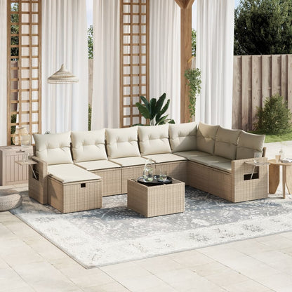 Set Divano da Giardino 9 pz con Cuscini Beige in Polyrattan - homemem39
