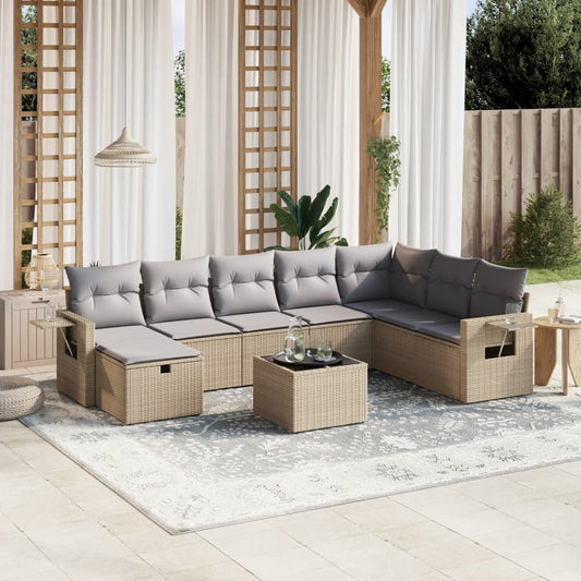 Set Divano da Giardino 9 pz con Cuscini Beige Misto Polyrattan - homemem39