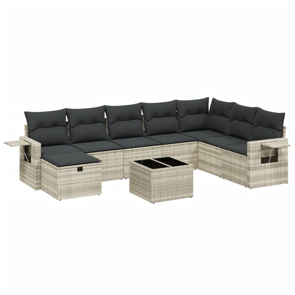 Set Divano da Giardino 9pz con Cuscini Grigio Chiaro Polyrattan | homemem39