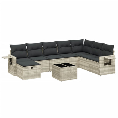 Set Divano da Giardino 9pz con Cuscini Grigio Chiaro Polyrattan | homemem39