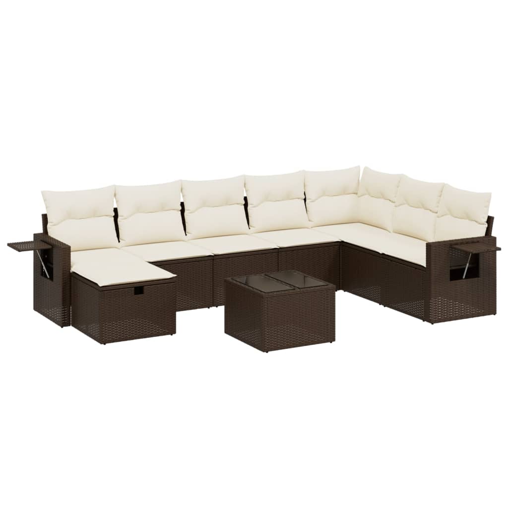 Set Divani da Giardino 9pz con Cuscini Marrone in Polyrattan - homemem39