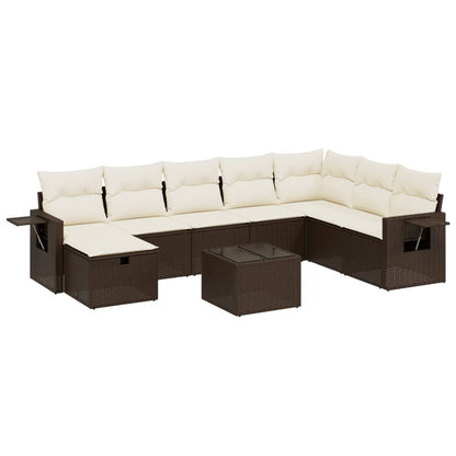Set Divani da Giardino 9pz con Cuscini Marrone in Polyrattan - homemem39