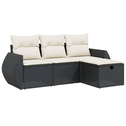 Set Divani da Giardino 4 pz con Cuscini Nero in Polyrattan - homemem39