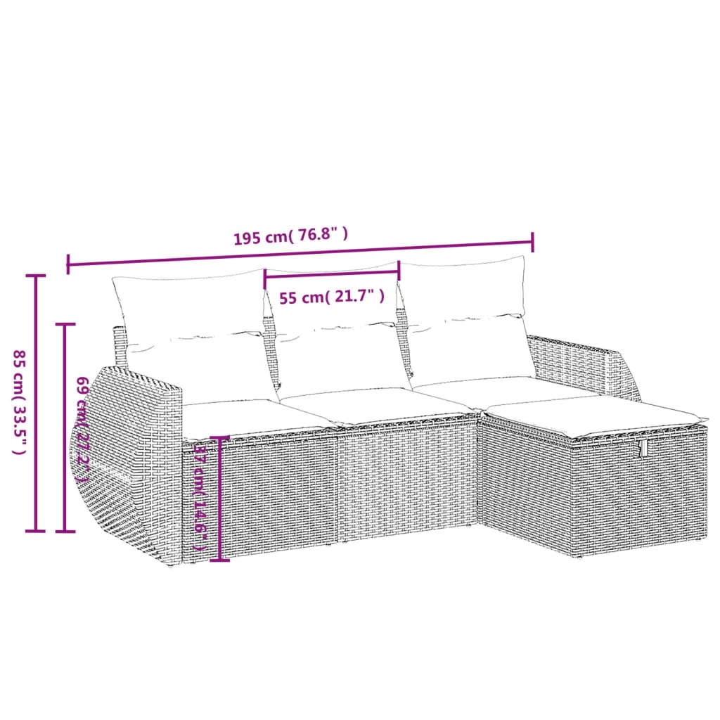 Set Divani da Giardino 4 pz con Cuscini Nero in Polyrattan