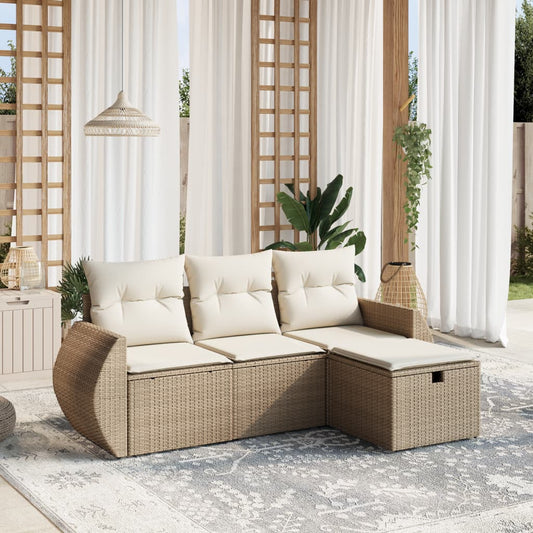 Set Divano da Giardino 4 pz con Cuscini Beige in Polyrattan - homemem39