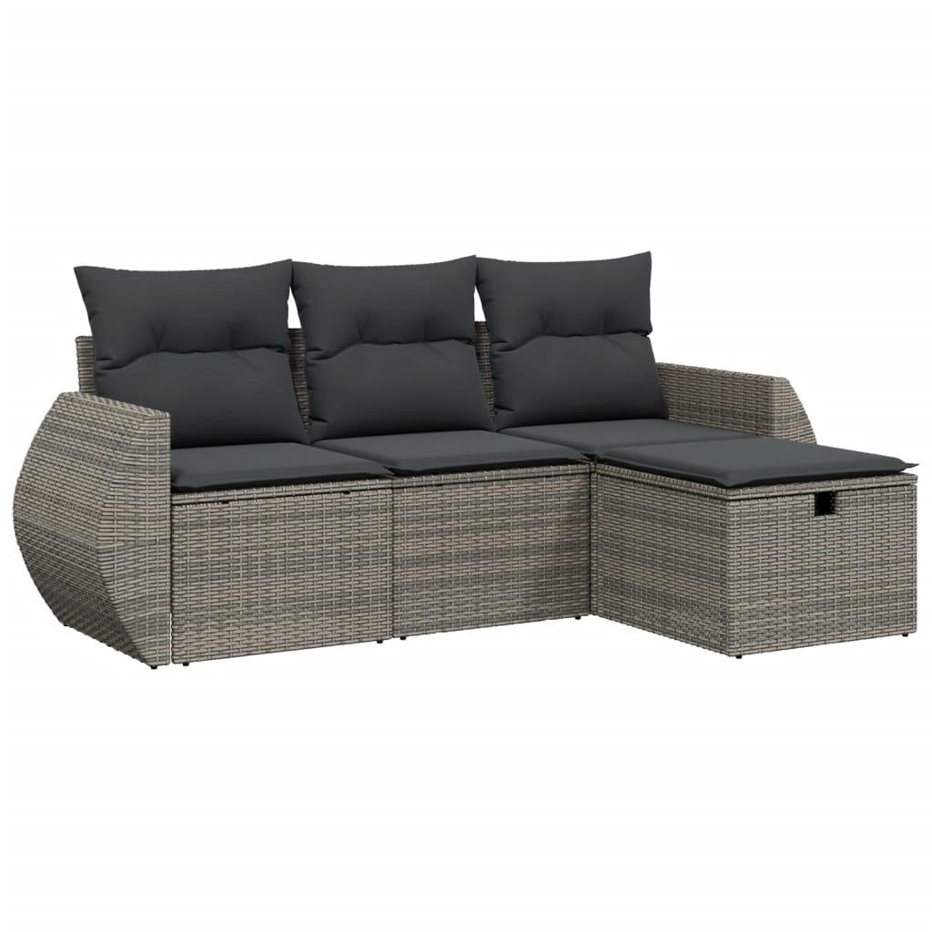 Set Divani da Giardino 4 pz con Cuscini in Polyrattan Grigio | homemem39