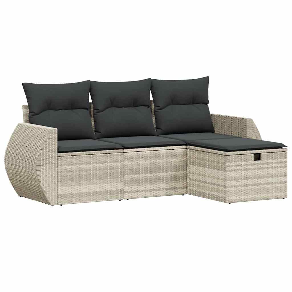 Set Divano da Giardino 4pz con Cuscini Grigio Chiaro Polyrattan - homemem39