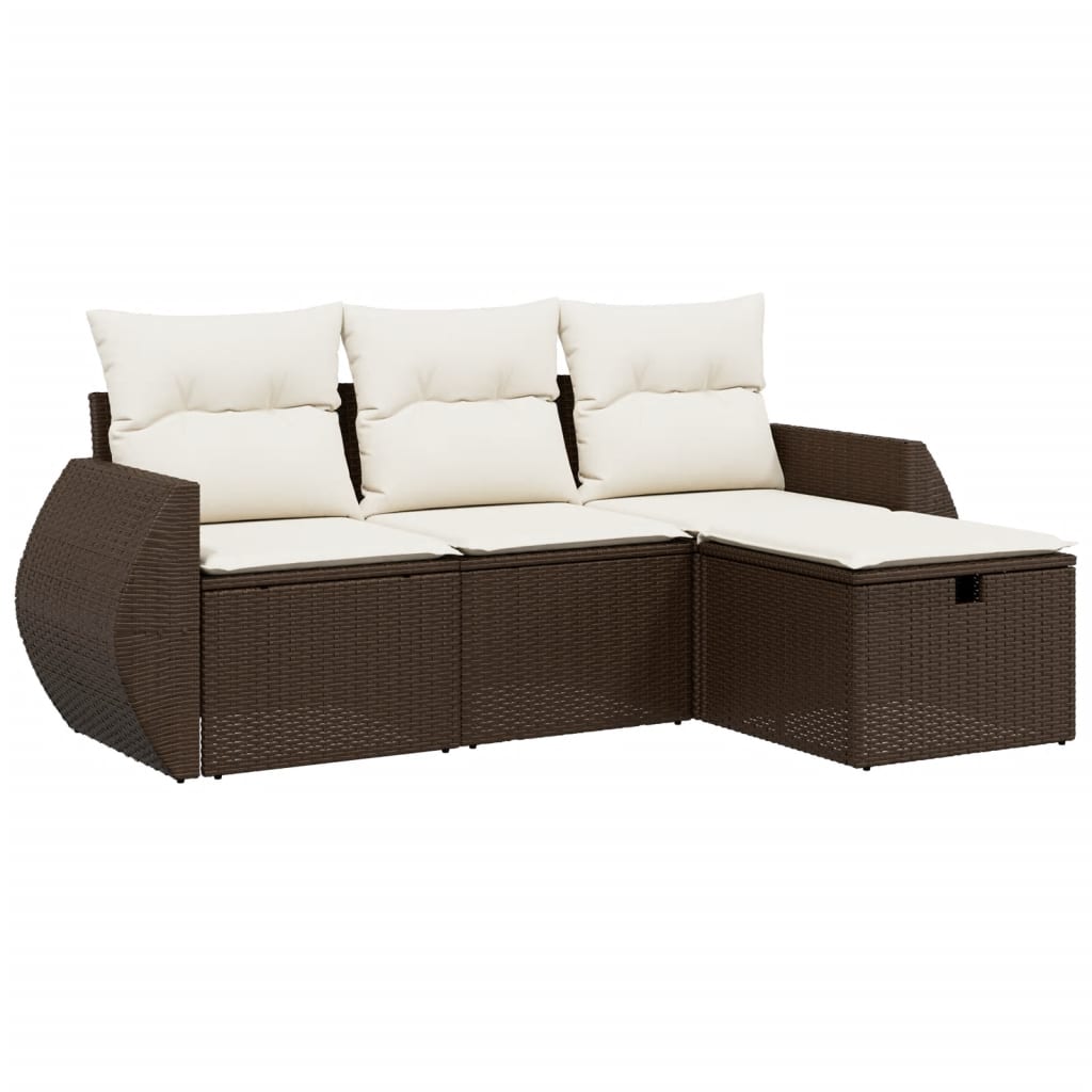 Set Divano da Giardino 4 pz con Cuscini Marrone in Polyrattan - homemem39