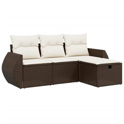 Set Divano da Giardino 4 pz con Cuscini Marrone in Polyrattan - homemem39