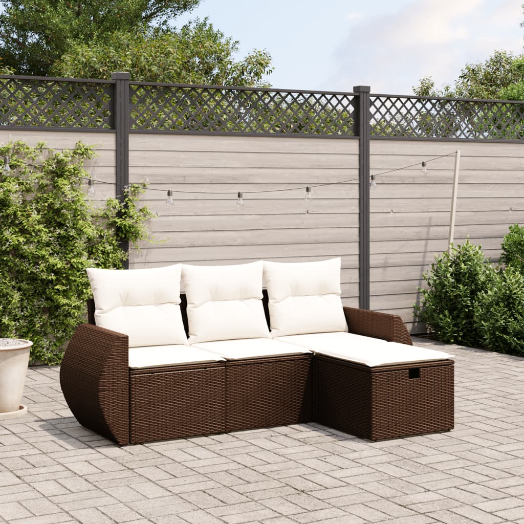 Set Divano da Giardino 4 pz con Cuscini Marrone in Polyrattan - homemem39