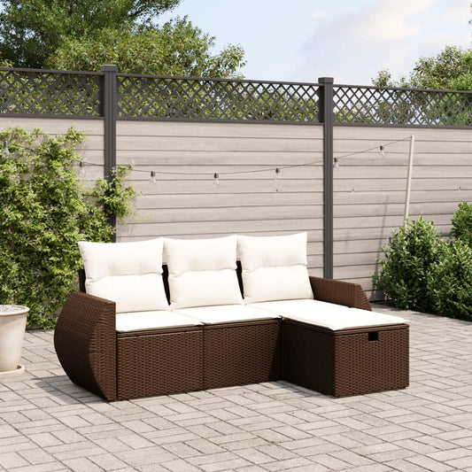 Set Divano da Giardino 4 pz con Cuscini Marrone in Polyrattan - homemem39
