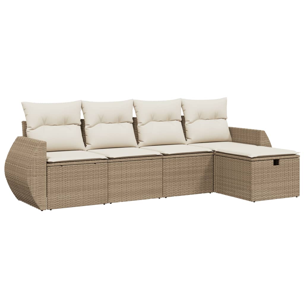Set Divano da Giardino 5 pz con Cuscini Beige in Polyrattan - homemem39