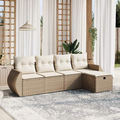 Set Divano da Giardino 5 pz con Cuscini Beige in Polyrattan - homemem39